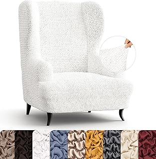 Mamma Mia Covers Wingback Chair slipcover - High Back Chair Slipcover - Armchair Cover - 1-Piece Form Fit Stretch Furniture Protector - Microfibra Collection - Crisp White (Wing Backed Chair)
