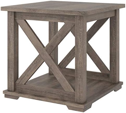 Signature Design by Ashley Arlenbry Farmhouse End Table with Crossbuck Details, Weathered Oak Brown