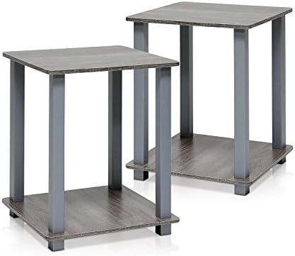 Furinno Simplistic Set of 2 End Table, French Oak Grey/Grey