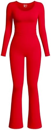 OQQ Women Flare Pants Jumpsuits One Piece Long Sleeve Scoop Neck Waist Ruched Wide Leg Jumpsuits