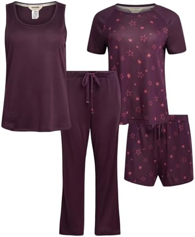 Lucky Brand Women's Pajama Set - 4 Piece Sleep Shirt, Tank Top, Pajama Pants, Lounge Shorts (S-XL)
