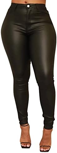 Zebaexf Faux Leather Leggings for Women, Black High Waisted Stretch Leather Pants