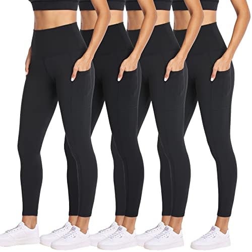 NexiEpoch 4 Pack Leggings for Women with Pockets- High Waisted Tummy Control for Workout Running Capri Yoga Pants