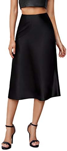 Verdusa Women's Elegant High Waist Satin A Line Flared Midi Skirt