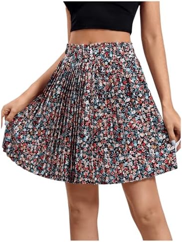 SweatyRocks Women's High Waist Mini Pleated Skater Skirt Flared A-Line Floral Short Skirt