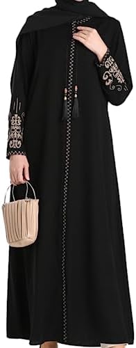 Women's Embroidered Sleeves Abaya and Embroidered On The Side of The Zipper Long Sleeve Floor Length Turkish Fashion