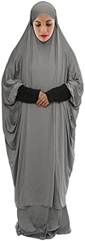 Lenmipot Women Muslim Prayer Dress Islamic Jilbab Eid Formal Gown 2-Piece Prayer Set