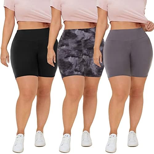 QGGQDD 3 Pack Plus Size Biker Shorts for Women – 8" High Waisted Black Shorts for Yoga Workout (2X 3X 4X)