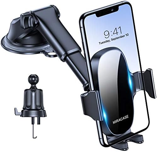 Miracase 3-in-1 Cell Phone Holders for Your Car, Universal Car Phone Holder Mount for Car Dashboard Air Vent Windshield Compatible with iPhone 15 14 13 12 11 Pro Max Xs XR X, Galaxy Black