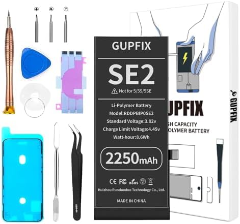 Battery for iPhone SE2020, 2250mAh High Capacity Li-Polymer Rechargeable Battery Replacement for iPhone SE2 with Full Remove Tool Kit and Adhesive
