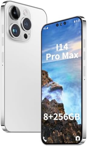 Unlocked Android Phone A14 ProMax Smartphone 8GB+256GB cell phone 24MP+50MP Camera Pixels 6000mAh Battery for Extended Standby 6.7 inch HD Screen mobile phone 5G Dual SIM Card Capability (White)