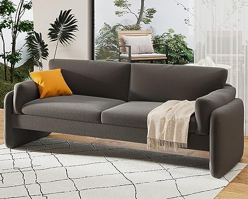 papababe Sofa, Modern Sofa Couch with Embedded Armrest, Deep Seat Couch with Grey Bouclé,Cozy Couch for Living Room