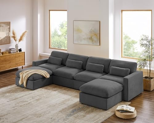 149" Oversized Modular Sectional Sofa, Extra Large U Shaped Couch with Reversible Chaise, 6 Seater Living Room Sofa Couch, Dark Grey