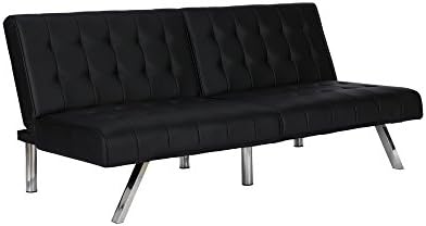 DHP Emily Futon With Chrome Legs, Black Faux Leather