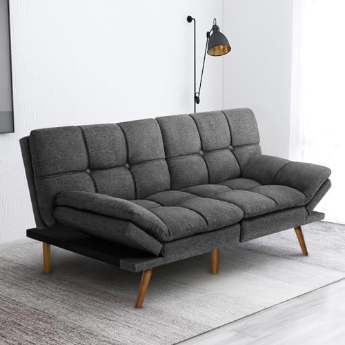 IULULU Futon Sofa Bed, Modern Convertible Sleeper Couch Daybed with Adjustable Armrests for Studio, Apartment, Office, Small Space, Compact Living Room