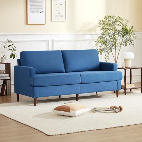 69”W Mid Century Modern Loveseat Sofa, 2 Seater Love Seat Couches for Living Room, Small Sofa Couch Linen Fabric for Bedroom, Solid Wood Frame, Blue