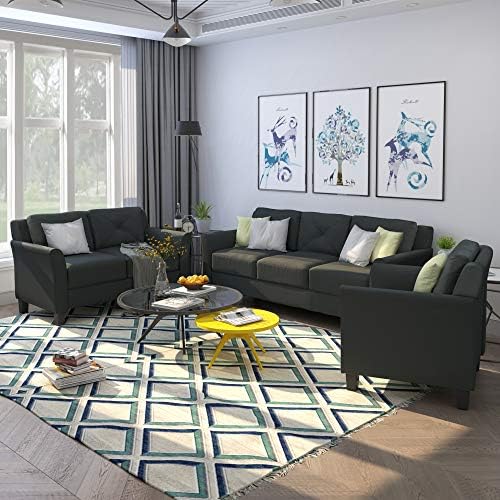 HAUSHECK Living Room Sofa Set 3 Piece Including 74.8" W Sofa, 67.3" W Loveseat & Chair, Button Tufted Sofa&Couches w/Upholstered Cushions, 6 Seat Modern Sectional Couches for Home Office Apartment