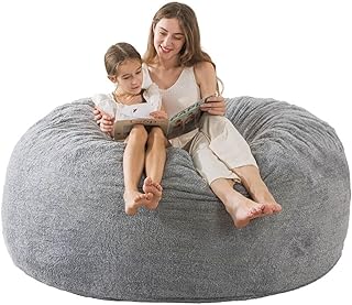 WhatsBedding [Sherpa Fabric] Bean Bag Chair: 3 ft Memory Foam Bean Bag Chairs for Teens/Kids with Filling,Ultra Soft Faux Fur Fabric, Large Bean Bag with Filler for Living Room,3 Foot,Light Grey