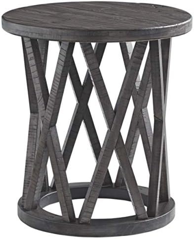 Signature Design by Ashley Sharzane Rustic Round End Table Made of Solid Pine Wood, Gray with Weathered Finish