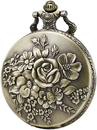 Pocket Watch Vintage Steampunk Flower Pattern Fob Quartz Watch for Men Women