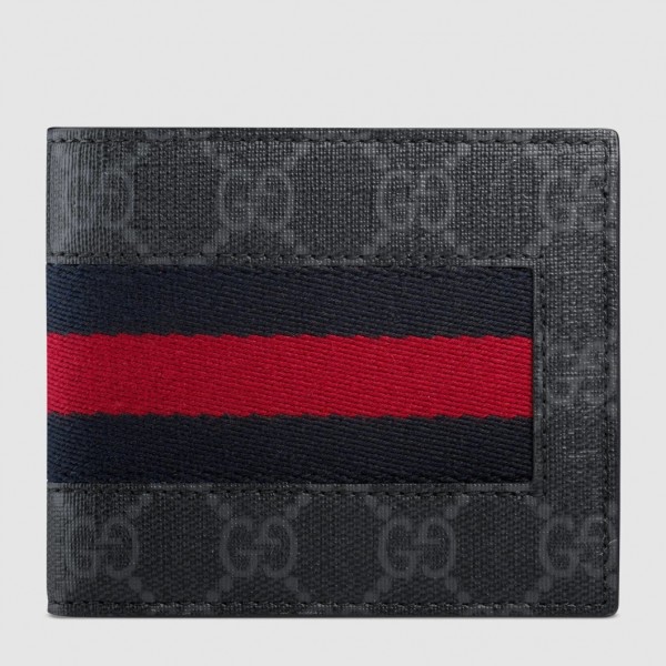Gucci Black Web GG Supreme Bi-fold Wallet