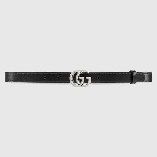 Gucci Black GG Marmont 20MM Belt with Silver Buckle