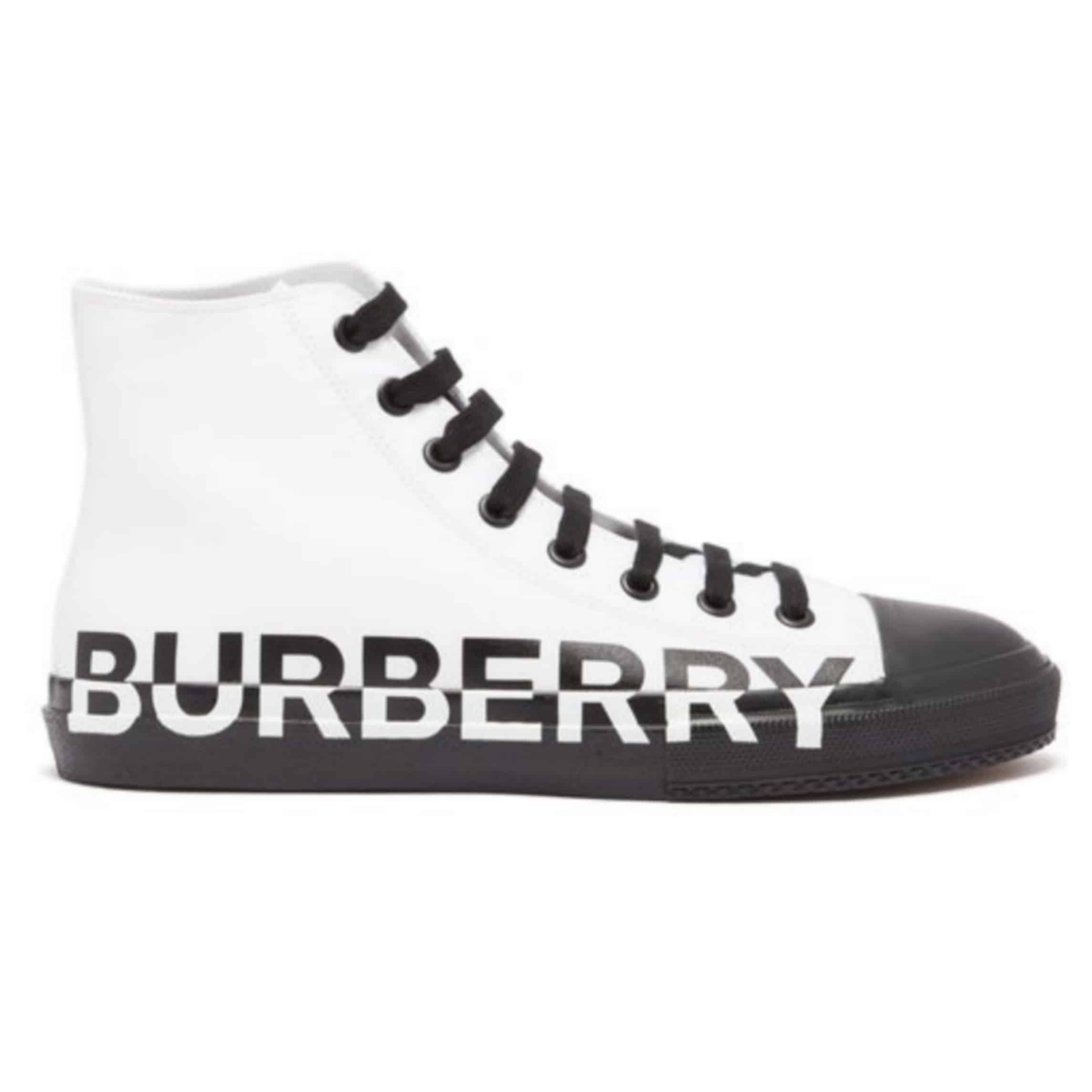BURBERRY LOGO PRINT GABARDINE HIGH-TOP SNEAKERS – BBR32