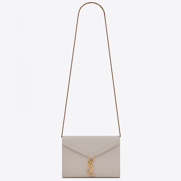 Saint Laurent WOC Cassandra Chain Wallet In White Leather