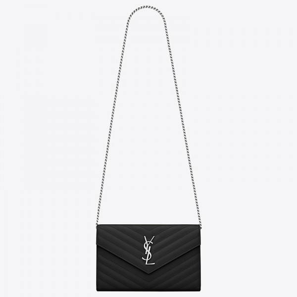 Saint Laurent WOC Monogram Chain Wallet In Noir Leather